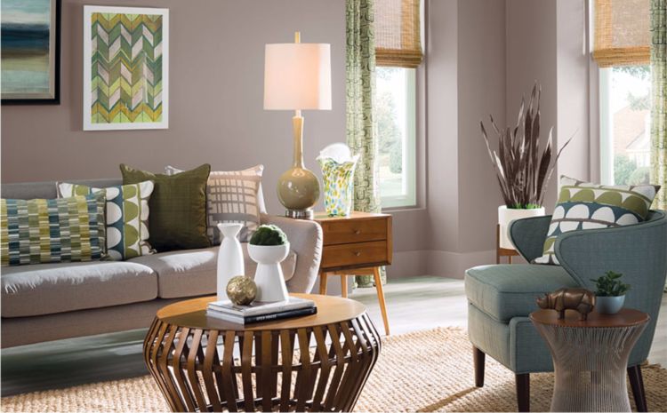 Neutral paint colors. Living room in Poised Taupe.