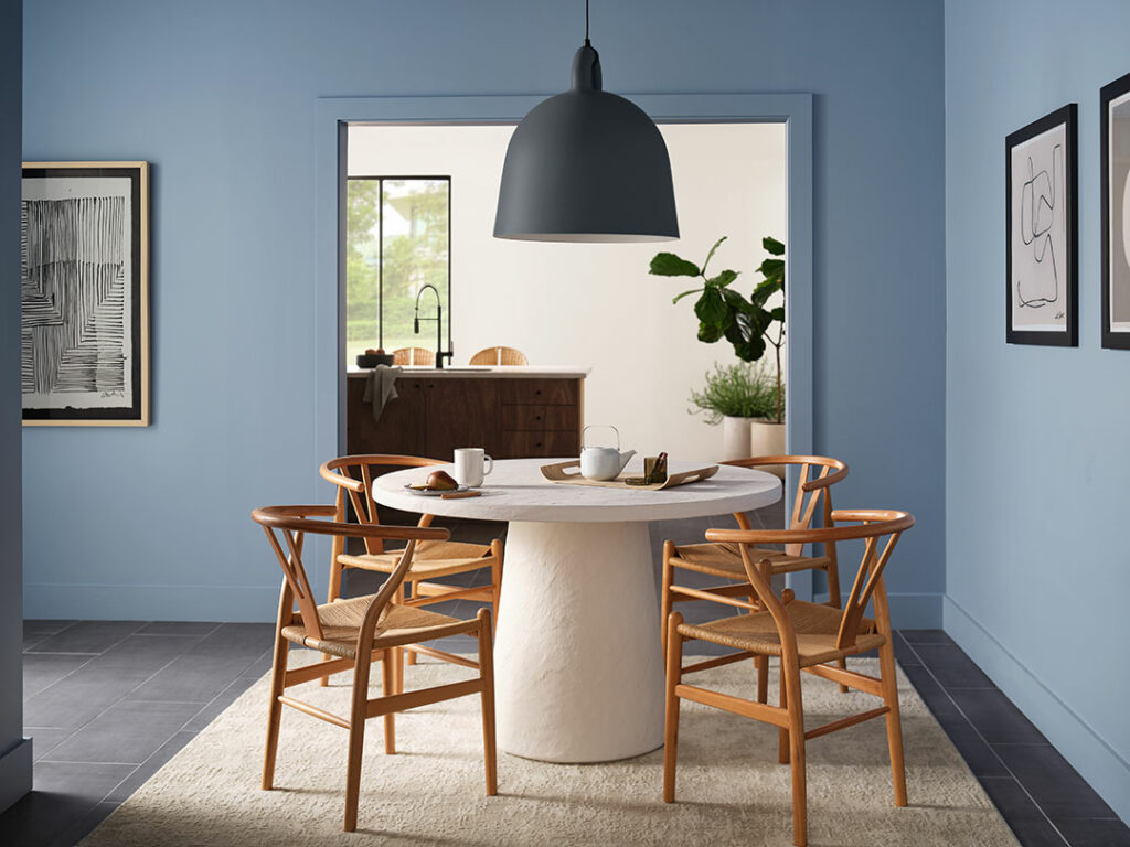 Aleutian SW 6241 Wall and Trim dining room with Nordic Modern style and decor