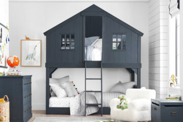 kids bedroom featuring a lofted treehouse bunk bed