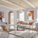 Modern organic living room with exposed beams, minimalist furniture and neutral colors.